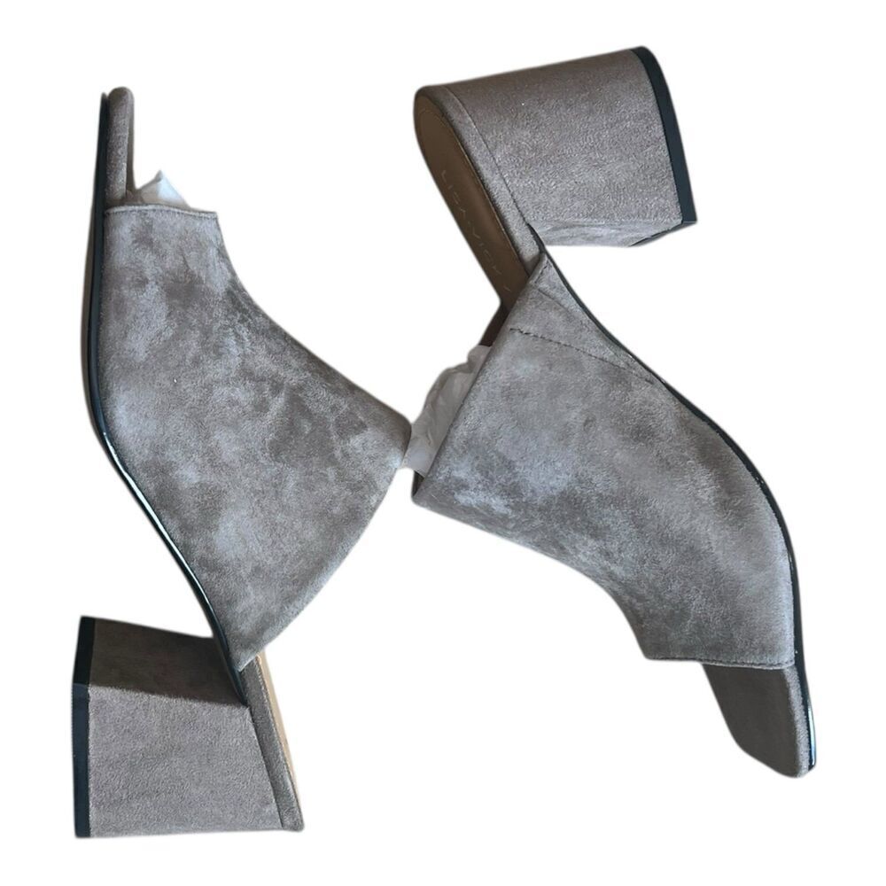 Lisa Vicky Gray Suede Open Toe Mule Heels 7.5